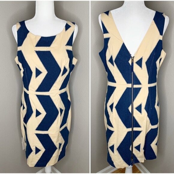 Tracy Reese Anthropologie Sz 6 Geometric Appliqué Denim Style Sheath Dress Blue - Picture 5 of 8